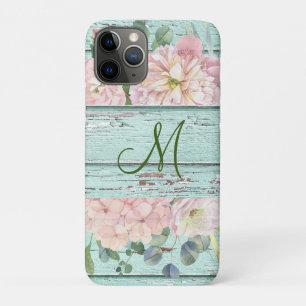 Case-Mate iPhone Case Nom du monogramme en bois vieilli avec Hydrangea B