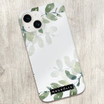 Coque Pour iPhone 14 Nom du monogramme Eucalyptus<br><div class="desc">Personnalisez ce design de verdure d'eucalyptus aquarelle avec votre nom.</div>