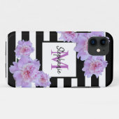 Coques Case-Mate iPhone Nom du monogramme Fleur rose Fleur noire Bande pou (Dos (Horizontal))
