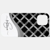 Coques Case-Mate iPhone Nom du monogramme métallique noir et argent élégan (Verso (horizontal))