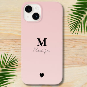 Coque Pour iPhone 14 Nom du monogramme minimaliste rose pâle