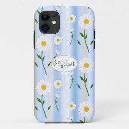 Case-Mate iPhone Case Nom du monogramme Motif de marguerites d'été Bleu