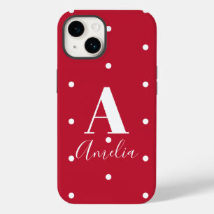 Coque Pour iPhone 14 Nom du monogramme Motif Pois rouge