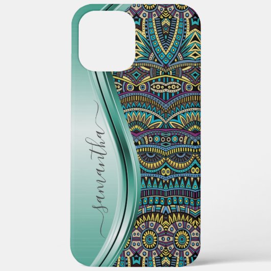 Coques Case-Mate iPhone Nom du monogramme Motif Turquoise tribal (Verso)