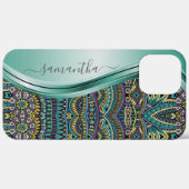 Coques Case-Mate iPhone Nom du monogramme Motif Turquoise tribal (Retour (horizontal))