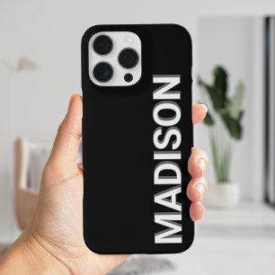Coques iPhone 16 Pro Max Nom du monogramme noir et blanc moderne