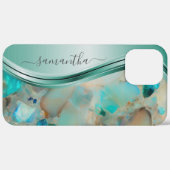 Coques Case-Mate iPhone Nom du monogramme Opal Turquoise Aqua (Retour (horizontal))