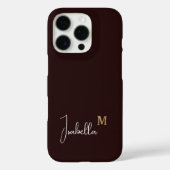 Coques Case-Mate iPhone Nom du monogramme or noir (Verso)