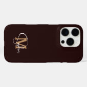 Coques Case-Mate iPhone Nom du monogramme or noir (Verso (horizontal))