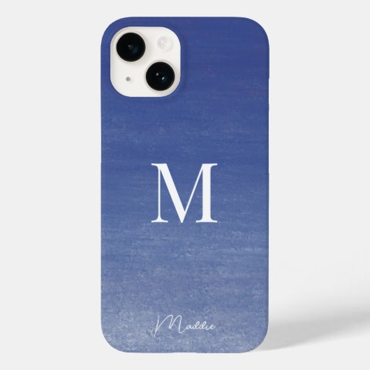 Coques Case-Mate iPhone Nom du monogramme personnalisé bleu océan (Verso)