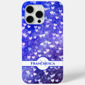 Coques Case-Mate iPhone Nom du monogramme personnalisé Blue Heart Bokeh Ar (Verso)
