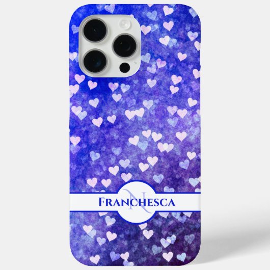 Coques Case-Mate iPhone Nom du monogramme personnalisé Blue Heart Bokeh Ar (Verso)