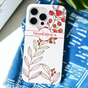 Coque iPhone 15 Pro Max Nom du monogramme personnalisé Feuilles Orange Ber