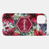 Coques Case-Mate iPhone Nom du monogramme personnalisé Poinsettia rouge (Verso (horizontal))