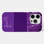 Coques Case-Mate iPhone Nom du monogramme personnalisé Séquines violettes  (Verso (horizontal))