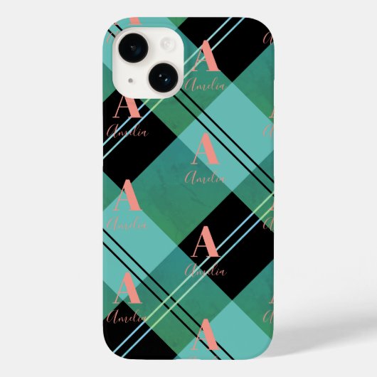 Coques Case-Mate iPhone Nom du monogramme Plaid Green (Verso)