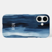 Coques Case-Mate iPhone Nom du monogramme Première bande d'aquarelle bleu  (Verso (horizontal))