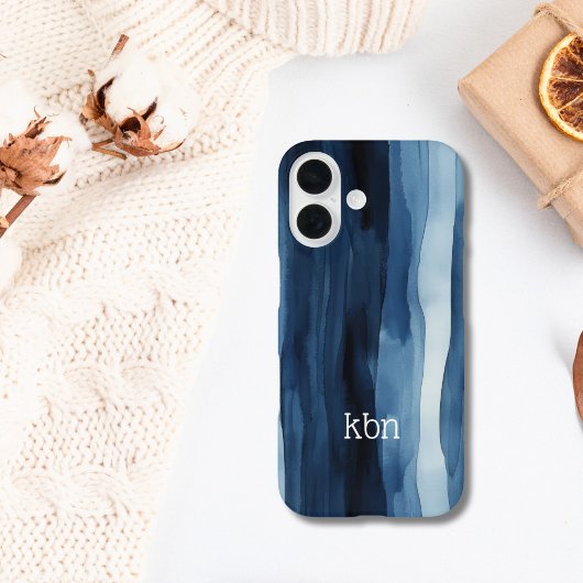 Coques Case-Mate iPhone Nom du monogramme Première bande d'aquarelle bleu 