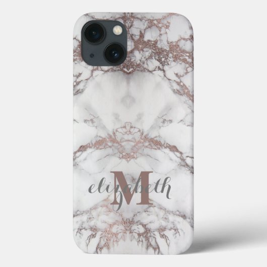 Coques Case-Mate iPhone Nom du monogramme Rose initial Or blanc gris marbr (Verso)