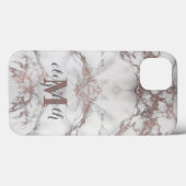 Coques Case-Mate iPhone Nom du monogramme Rose initial Or blanc gris marbr (Verso (horizontal))