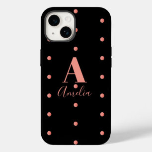 Coque Pour iPhone 14 Nom du monogramme Rose noir Pois or