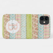 Coques Case-Mate iPhone Nom du monogramme Roses de Shabby sur le chalet ru (Dos (Horizontal))
