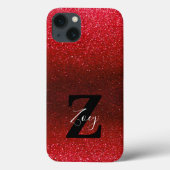 Coques Case-Mate iPhone Nom du monogramme Ruby Red Ombre Parties scintilla (Verso)