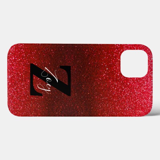 Coques Case-Mate iPhone Nom du monogramme Ruby Red Ombre Parties scintilla (Verso (horizontal))