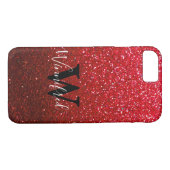 Coques Case-Mate iPhone Nom du monogramme Ruby Red Ombre Parties scintilla (Dos (Horizontal))
