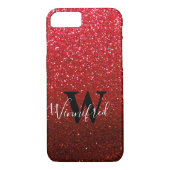 Coques Case-Mate iPhone Nom du monogramme Ruby Red Ombre Parties scintilla (Dos)