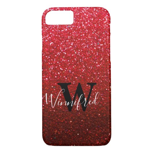 Coques Case-Mate iPhone Nom du monogramme Ruby Red Ombre Parties scintilla (Dos)