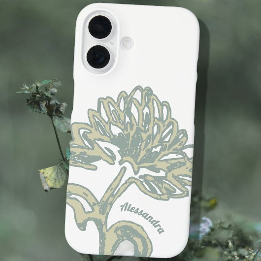 Coques Case-Mate iPhone Nom du monogramme Sage blanc Floral Minimal Botani