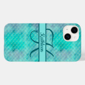 Coques Case-Mate iPhone Nom du monogramme Sirène initiale bleu pourpre ver (Verso (horizontal))