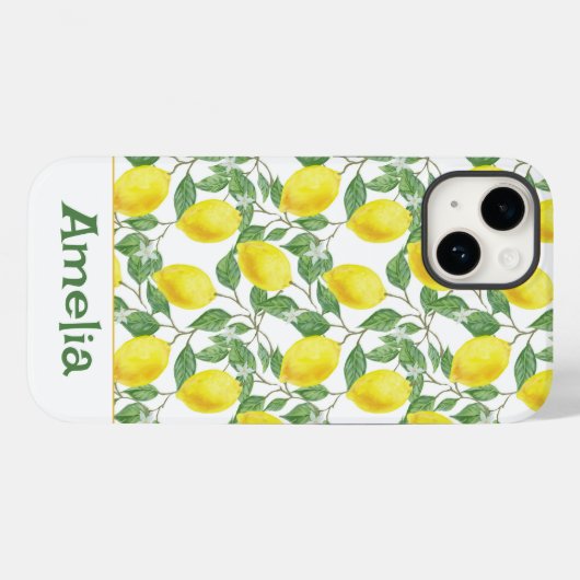 Coques Case-Mate iPhone Nom du motif jaune citron (Verso (horizontal))