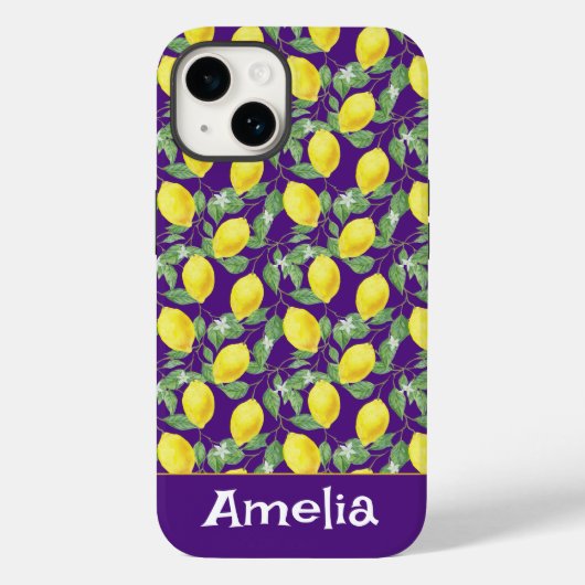 Coques Case-Mate iPhone Nom du motif jaune citron mignon (Verso)