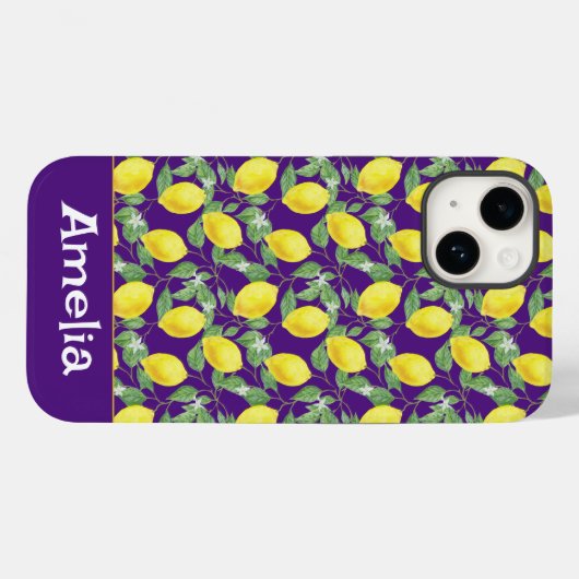 Coques Case-Mate iPhone Nom du motif jaune citron mignon (Verso (horizontal))