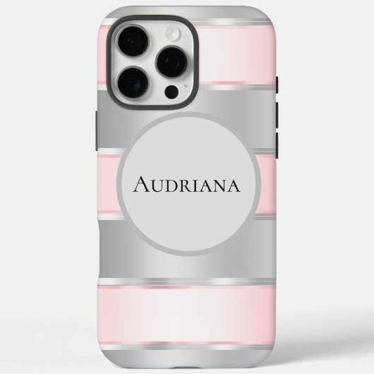 Coques Case-Mate iPhone Nom du ruban rose brillant Silver (Verso)