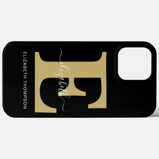Coques Case-Mate iPhone Nom du script Customisé noir Monogram Gold (Verso (horizontal))