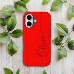 Coque Pour iPhone 14 Nom du script de calligraphie rouge noir élégant<br><div class="desc">Red Black Elegant Calligraphy Script Personnalisé Nom iPhone 14 Smart Phone Boîtes dispose d'un design moderne et tendance simple et élégant avec votre nom personnalisé dans élégante calligraphie manuscrite typographie de script sur un arrière - plan rouge. Conçu par ©Evco Studio www.zazzle.com/store/evcostudio</div>