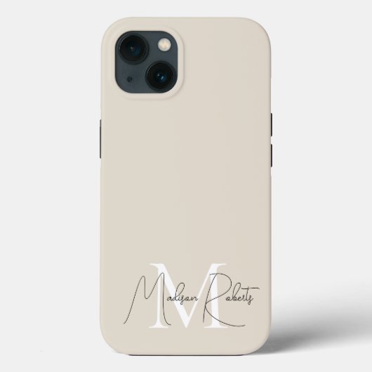 Coques Case-Mate iPhone Nom du script monogramme moderne logo beige (Verso)