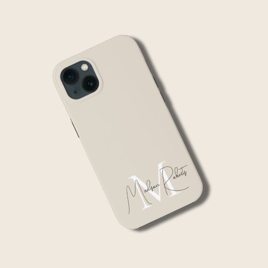 Coques Case-Mate iPhone Nom du script monogramme moderne logo beige