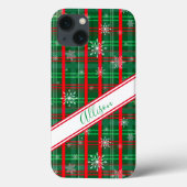 Coques Case-Mate iPhone Nom du script personnalisé de Noël vert plaid (Verso)