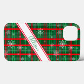 Coques Case-Mate iPhone Nom du script personnalisé de Noël vert plaid (Verso (horizontal))