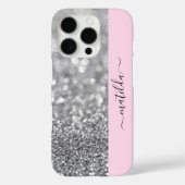 Coques Case-Mate iPhone Nom ÉDITABLE Parties scintillant Bokeh argent & bé (Verso)