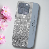 Coques Case-Mate iPhone Nom ÉDITABLE Parties scintillant Bokeh argent & bl