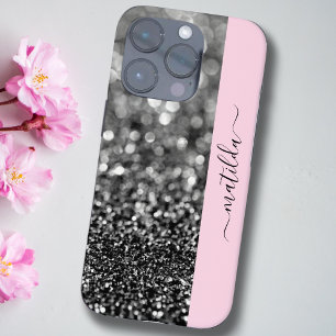 Coques iPhone 16 Pro Nom ÉDITABLE Parties scintillant Bokeh graphite &