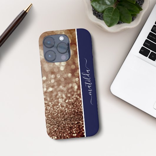 Coques Case-Mate iPhone Nom ÉDITABLE Parties scintillant Bokeh rose or & b