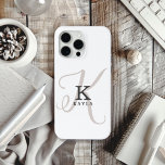 Coque iPhone 15 Pro Max Nom élégant avec Monogramme de calligraphie sur bl<br><div class="desc">Élégant et magnifique, ce design coque iphone monogramme unique affiche l'initiale de votre prénom dans une police serif simple et une police calligraphie élégante dans l'arrière - plan. Votre nom est affiché sous votre monogramme initial dans cette conception personnalisée de typographie unique. Les trois éléments se fondent dans une harmonie...</div>