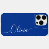 Coques Case-Mate iPhone Nom élégant en calligraphie bleu blanc (Verso (horizontal))