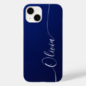 Coques Case-Mate iPhone Nom élégant en calligraphie bleu blanc (Verso)